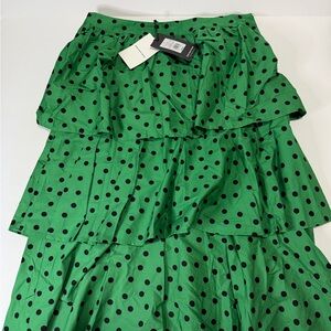 Who What Wear Green Tiered Polka Dot Skirt